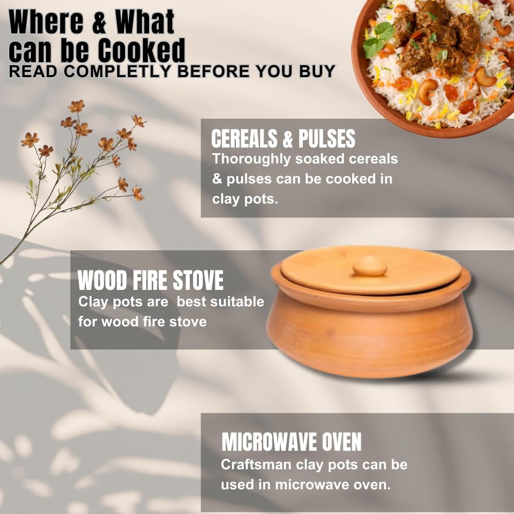 Exclusive Range Unglazed Clay Handi | Earthen Kadai | Clay Pot For Cooking & Serving -1.5 Liters Pack Of 2, Red-Ochre (Gerua) Exclusive Range Unglazed Clay Handi | Earthen Kadai | Clay Pot For Cooking & Serving -1.5 Liters Pack Of 2, Red-Ochre (Gerua)