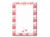A5 Notes/To Do List Notepad, Beautiful Daily Checklist Pad, Tear-Off Sheets (Cherries) Pack Of 1