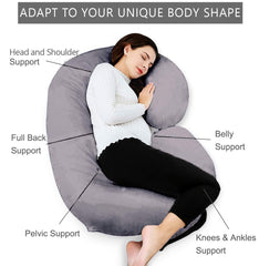 Pregnancy Pillow, C Shaped Maternity Pillow, Pillow For Pregnant Women, Grey | Hollow Fiber, Body Pillow With Zippered Cover, Soft Comfort Cotton Pillow, Adjustable, Full Body Support