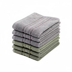 Akiko Home 100% Cotton Essential Series Hand Towels 1200 Gsm | Soft, Absorbent & Durable, Cotton Hand Towel For Bathroom Use, Gentle On Skin- Pack Of 6 (Grey & Green)