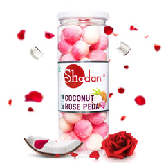 Shadani Combo Coconut Rose Peda & Coconut Kesri Peda | Premium Indian Sweets Festive Gifting & Dessert Treat | 2 X 200gm, Jars