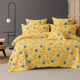 Cotton Double Bedsheets King Size With 2 Pillow Covers | Size 78 X 72+10 Inches, Beige & Blue-All Around Elastic Fitted Design Bedsheet