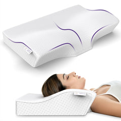 Cervical Pillow For Neck Pain & Shoulder Pain For Sleeping, White | Memory Foam Pillow With Dual, Orthopedic Design, Cooling, Lightweight, Adjustable, Removable Cover Pillow - Pack Of 1