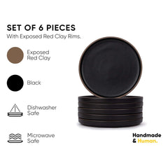 Quarter Plates Set Of 6, Black Japandi Series | Premium Stoneware Dessert Plates - Snacks Plates Set With Matte Finish | Snack Plate - Small Plates | Japandi Quarter Plates