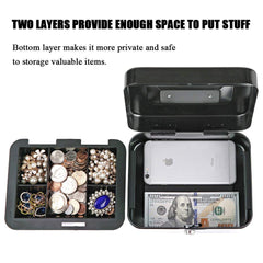 Cash Box With Key Lock With Coin Trey, Portable, 8" Inch Petty Cash Box, Money Safe Box, Colour - Black, Material - Alloy Steel