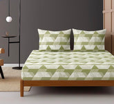 1 Bedsheet For Double Bed With 2 Pillow Covers - 90 X 100 Inches, Light Green & Grey | Premium Cotton Material Double Bedsheet Queen Size | Skin Friendly & Long Lasting