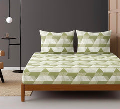 1 Bedsheet For Double Bed With 2 Pillow Covers - 90 X 100 Inches, Light Green & Grey | Premium Cotton Material Double Bedsheet Queen Size | Skin Friendly & Long Lasting