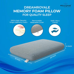 Memory Foam Cervical Pillow, Orthopedic Pillow, Standard Size - 20 X 13 X 4 Inch | Midnight Blue, For Neck & Shoulder Pain Relief | Removable Zipper Cover, Sleeping Pillow - Pack 2