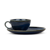 Ceramic Coffee Cup Saucer Set - Blue Green, 250ml, Ceramic Mug With Glossy Finish | Mug For Coffee - Ceramic Coffee Mug | 1 Cup + 1 Saucer - Microwave Safe