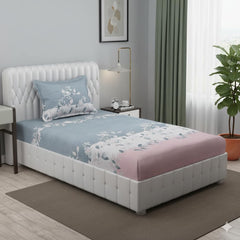Microfiber Single Bedsheet Set With 1 Pillow Covers (60 X 90 Inches) Grey & Pink | Durable & Long-Lasting | 144 Thread Count | Wrinkle Free
