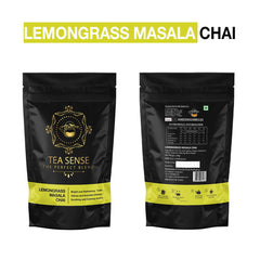 Tea Sense Lemongrass Masala Chai - 200gm, 7.05 Ounce | Assam CTC, Ginger, Cardamom, Clove, Cinnamon, Nutmeg, Black Pepper - Aromatic & Strong Flavor Chai Patti, High Caffeine | Zesty Spicy Blend