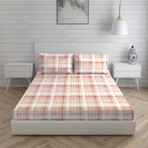 100% Cotton King Size Double Bedsheet Set With 2 Pillow Covers - 107 X 107 Inches, White & Red | Good For Villas, Resorts, Guest Houses, & Daily Home Use