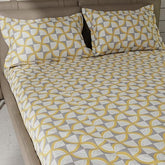 1 Bedsheet For Double Bed With 2 Pillow Covers - 90 X 100 Inches, Yellow & Grey | Premium Cotton Material Double Bedsheet Queen Size | Skin Friendly & Long Lasting