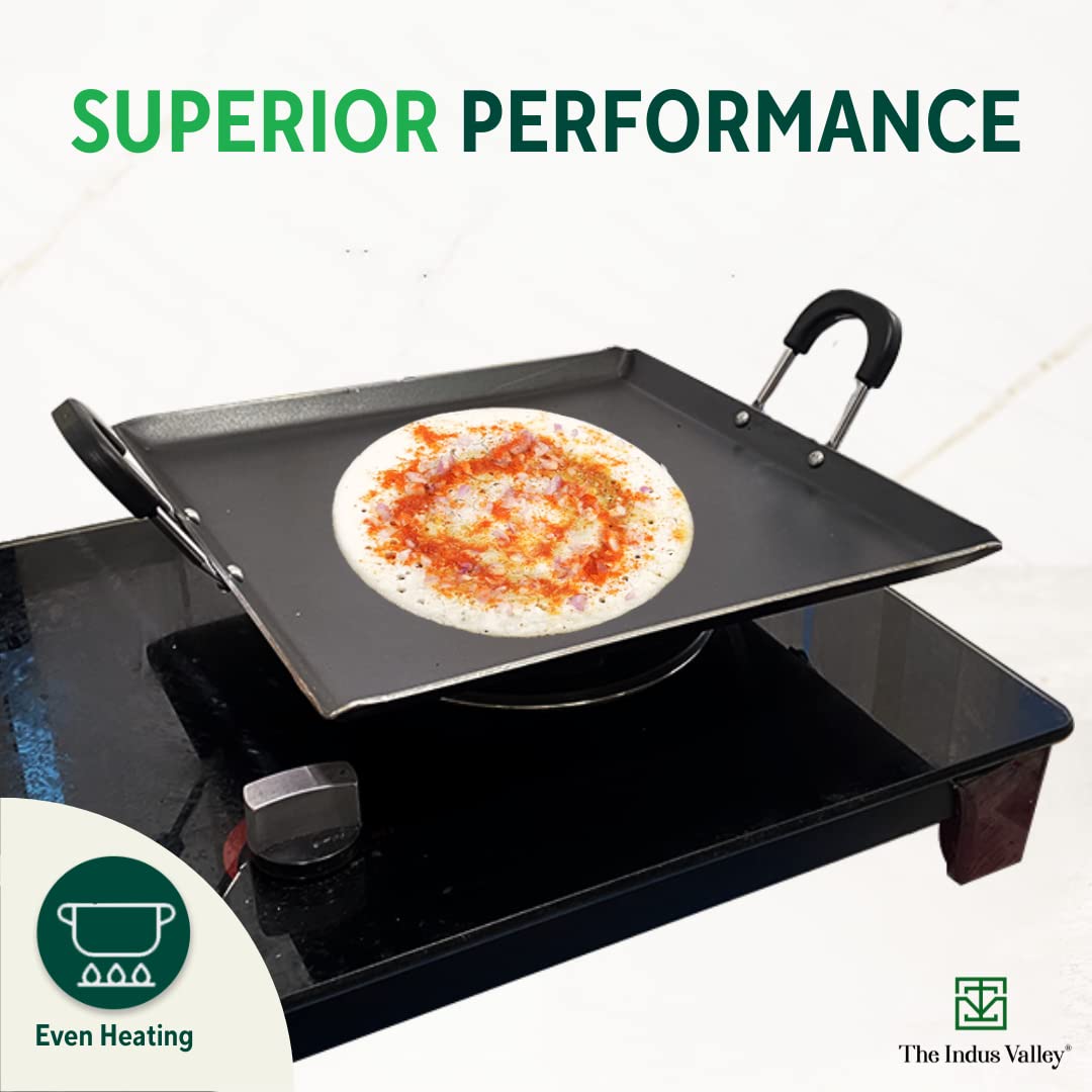 Pre-Seasoned Black Square Iron Tawa For Dosa, Chapathi With Bakelite Handle - 29.5 Cm, 11.6 Inch, 1.9 Kg | Induction Friendly, Pre-Seasoned Tawa, 100% Pure & Toxin-Free, No Chemical Coating Pre-Seasoned Black Square Iron Tawa For Dosa, Chapathi With Bakelite Handle - 29.5 Cm, 11.6 Inch, 1.9 Kg | Induction Friendly, Pre-Seasoned Tawa, 100% Pure & Toxin-Free, No Chemical Coating