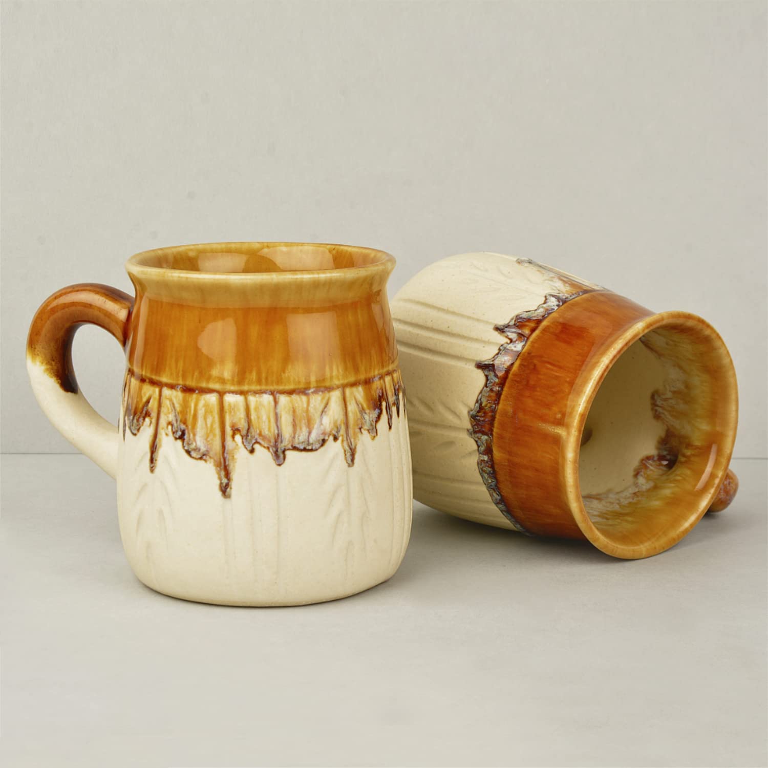 Hand Painted Ceramic Coffee Mugs Set Of 2 - Beige & Brown, 300ml Each | Milk Mugs - Chai Cups - Tea Cups & Mugs Hand Painted Ceramic Coffee Mugs Set Of 2 - Beige & Brown, 300ml Each | Milk Mugs - Chai Cups - Tea Cups & Mugs