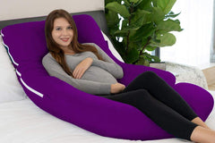 Premium Multipurpose Microfiber Pregnancy Pillow For Pregnant Women - Purple | 100% Cotton, Zippered Cover, Lightweight, Removable Cover, Full Body Pillow, Soft Pillow - Pack Of 1
