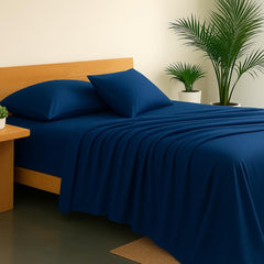 King Size Flat Sheet With 2 Pillow Covers - 108 X 108 Inches, Navy Blue | Soft, Breathable & Skin-Friendly Bedding For Daily Use | Machine Washable & Long-Lasting