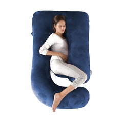 J Shape Full Body Pillow, Pregnancy Pillows For Sleeping, Dark Blue Color | Maternity Pillows For Back, Hips, Legs, Belly | For Pregnant Women With Removable, Washable Blue Velvet Cover