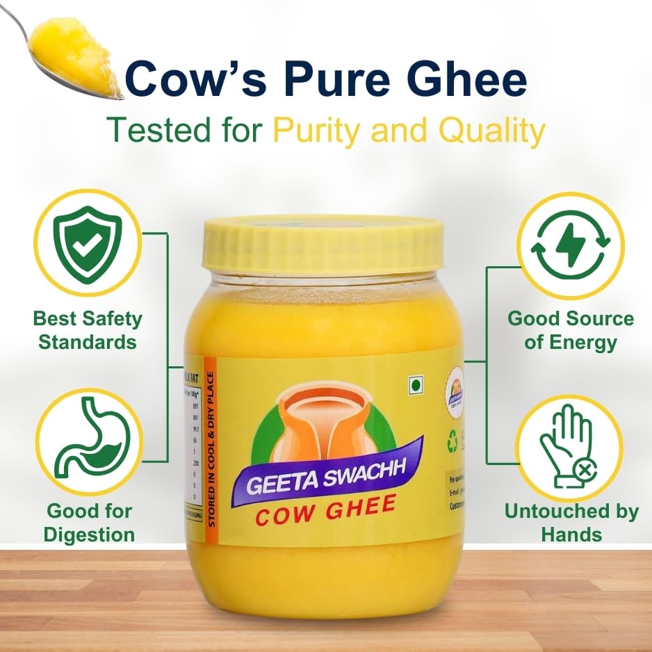 Organic Cow Desi Ghee By Geeta Swachh | Natural & Healthy Curd-Churned Desi Cow Ghee Good For Overall Health | (1 Litre) 33.8 Ounce | Jar Pack Organic Cow Desi Ghee By Geeta Swachh | Natural & Healthy Curd-Churned Desi Cow Ghee Good For Overall Health | (1 Litre) 33.8 Ounce | Jar Pack