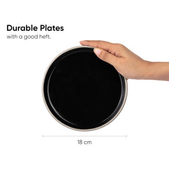 Ceramic Quarter Plates Set Of 6, Black With White Rim | Ceramic Snack Plates - Snacks Plates Set | Dessert Plates, Snack Plate - Small Plates With Glossy Finish | Microwave Safe & Chip Resistant