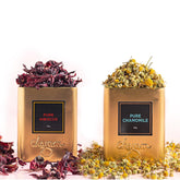 Chayam Pure Hibiscus + Pure Chamomile Tea Set - Pack Of 2 X 30gm, 1.05 Ounce Each | Promotes Skin Glow, Boosts Immunity - Caffeine Free, 100% Natural