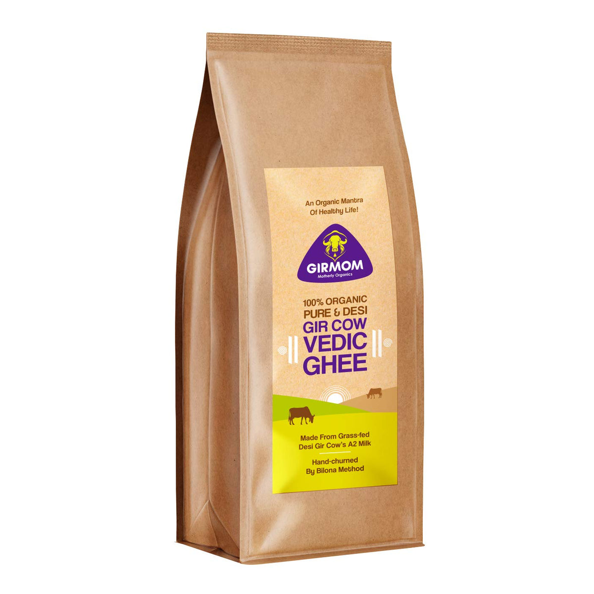 Organic Desi Gir Cow Vedic Ghee By Girmom Motherly Organics | Rich Source Of Vitamin A, D,E & K Pure Desi Cow Ghee Perfect For Glowing Skin | (250ml) 8.4 Ounce | Packet