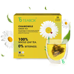 Teabox Premium Chamomile Green Tea - 25 Pyramid Tea Bags | 100% Whole Leaf Green Tea From The Himalayas - Low Caffeine, 0% Bitterness