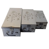 Stainless Steel Locker Boxes Jewellery Boxes Cash Peti Set Multi Pack Of 3 Size - 8 Inch, 10 Inch, 12 Inch, With Laser Printed Design - Silver, Control Type - Key Control