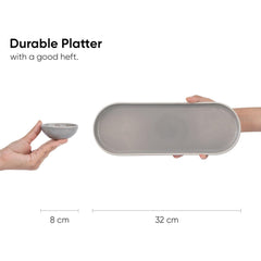 Large Oblong Ceramic Serving Platter, Grey Oblong Modern Series | Big Serving Plate Set - Platters Serving Set | Snacks Serving Plates - 1 Serving Platter + 1 Dip Bowl