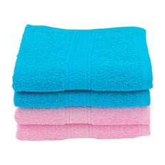 Patpug 100% Indian Ultra Soft Cotton Hand Towel 800 Gsm | For Gym, Workout, Yoga, Wash Basin (Cool Aqua & Baby Pink) - 4 Piece