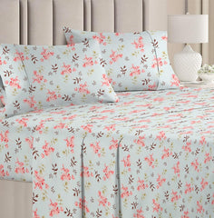 Pure Cotton Double Bedsheets With 2 Matching Pillow Covers - Aqua & Pink | Size 86 X 90 Inches - Bedsheet Breathable & Comfortable | Great Gift Idea For Festivals