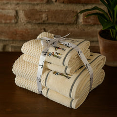 Senses By Riba All Cotton 550 Gsm Embroidered Bath Towel | Quick Drying, Highly Absorbant, Great For Gifting | Pack Of 4-2pcs Bath + 2pcs Hand Towels (Ivory)