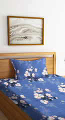 Floral Printed Single Bedsheet Size With 1 Pillow Cover - 60 X 90 Inches, Blue | Cotton Wrinkle Free Soft, Breathable | Durable & Long-Lasting