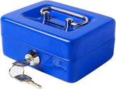 Portable Locking Small Cash Box For Money, Pocket Money Box With Key Lock, Money Slot, Double Layer 2 Keys For Security, Durable Cash Box With Tray, Colour - Blue, Material - Alloy Steel