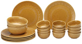 Handcrafted Stoneware Embossed Ceramic Dinner Set Of 20 Pcs With Serving Bowl Set - Golden Brown | 6 Dinner Plates+ 12 Small Dinner Bowls, 180ml Each+ 2 Serving Bowl, 1000ml Each | Serving For 6