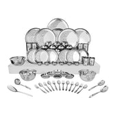 Designer Stainless Steel Leaves Shagun Laser Bloom Dinner Set Of 68 Pieces, Silver | Easy To Clean & Dishwasher Safe