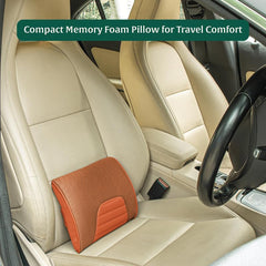 Memory Foam Pillow, Travel Lumbar Back Support Chair Cushion Pillow, Tan - 11 L X 9 W X 2 H Inch | For Car, Airplane, Long Drive - Soft Pillow, Washable Outer Cover, Comfortable Pillow