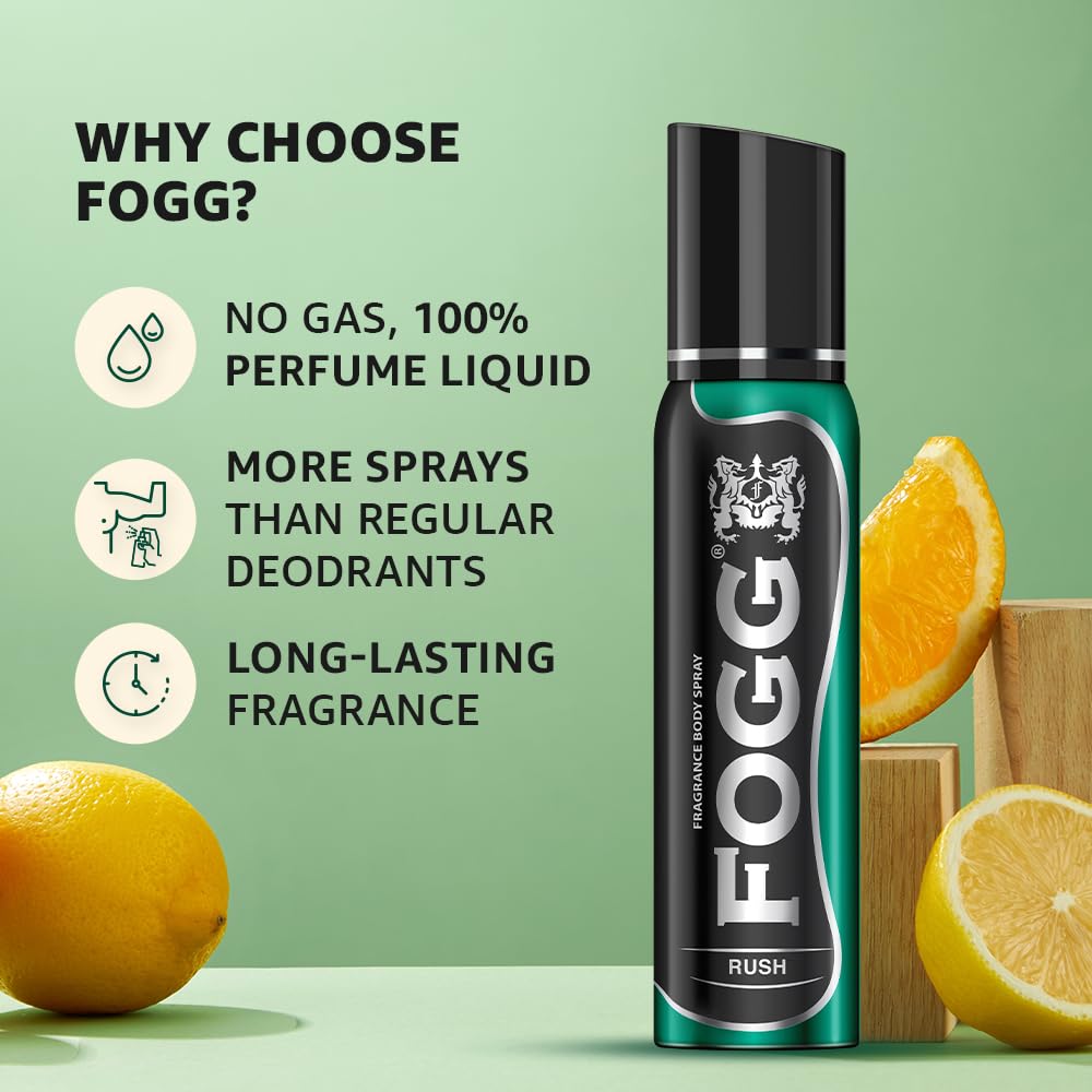 Fogg Rush No Gas Deodorant For Men Long-lasting Perfume Body Spray 150 Ml 5 Fl.oz. Fogg Rush No Gas Deodorant For Men Long-lasting Perfume Body Spray 150 Ml 5 Fl.oz.