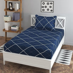 Polycotton Elastic Fitted Bedsheet For Single Bed With 1 Pillow Cover - 36 X 78 Inches, Blue | Super Soft Brushed Durable Fabric
