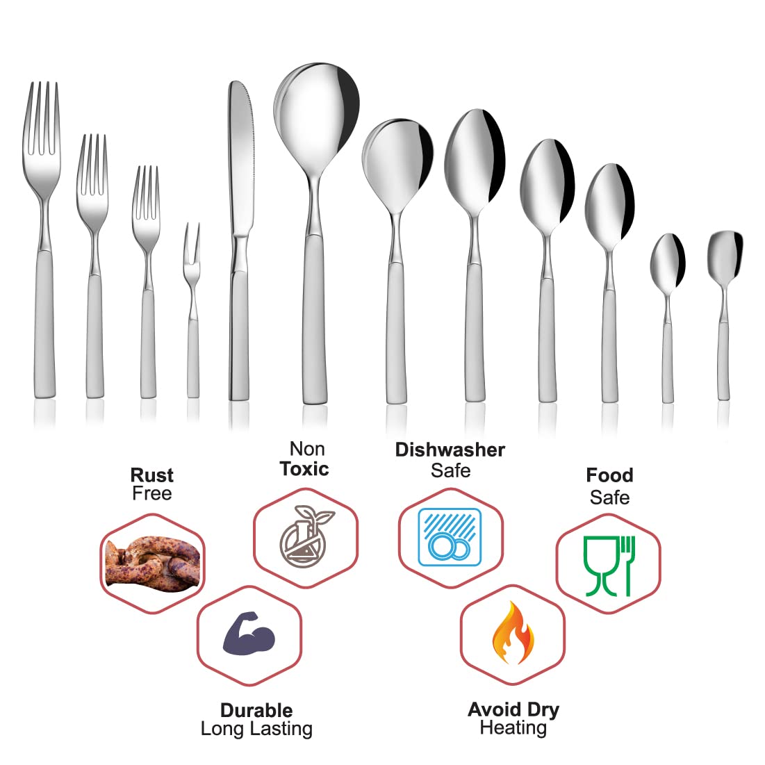 Stainless Steel Jewel Cutlery Set Of 6 Pieces, Silver | Jewel Tea Spoon Set - Easy To Clean & Dishwasher Safe Stainless Steel Jewel Cutlery Set Of 6 Pieces, Silver | Jewel Tea Spoon Set - Easy To Clean & Dishwasher Safe