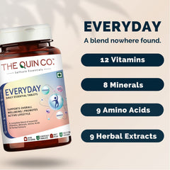 The Quin Co. Everyday Multivitamin Tablets For Men & Women With 38 Active Ingredients | For Immunity, Brain Health, & Gut Health | 60 Tablets , 100gm 0.2lbs