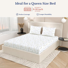 Queen Size Pure Cotton Bedsheet With 2 Pillow Covers | 90 × 100 Inches, Yellow & White | Soft Breathable Floral Design Bedding | Comfortable Sleep All Year