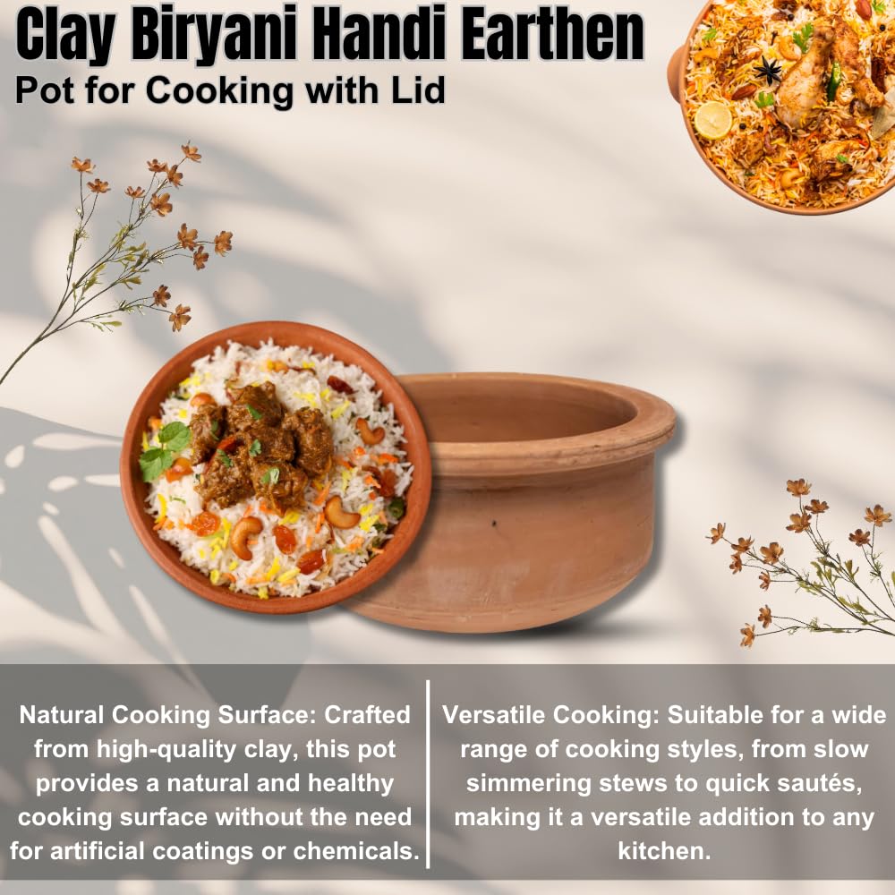 Exclusive Range Unglazed Clay Pot For Cooking & Serving Pack Of 2 - 1 Liters Each | Red-Ochre (Gerua) Exclusive Range Unglazed Clay Pot For Cooking & Serving Pack Of 2 - 1 Liters Each | Red-Ochre (Gerua)