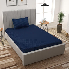 Striped Single Bedsheet With 1 Pillow Cover 60 X 90 Inches, Navy Blue | Comfortable & Durable | Elegant Printed Bedding Set For Daily Use