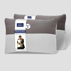 Hollow Sleeping Fiber Pillow With Zip, Adjustable Sleeping Bed Pillow -Standard Size | White & Grey, Soft & Fluffy Pillow, Neck Support, Breathable, Cool & Comfortable - Set Of 2