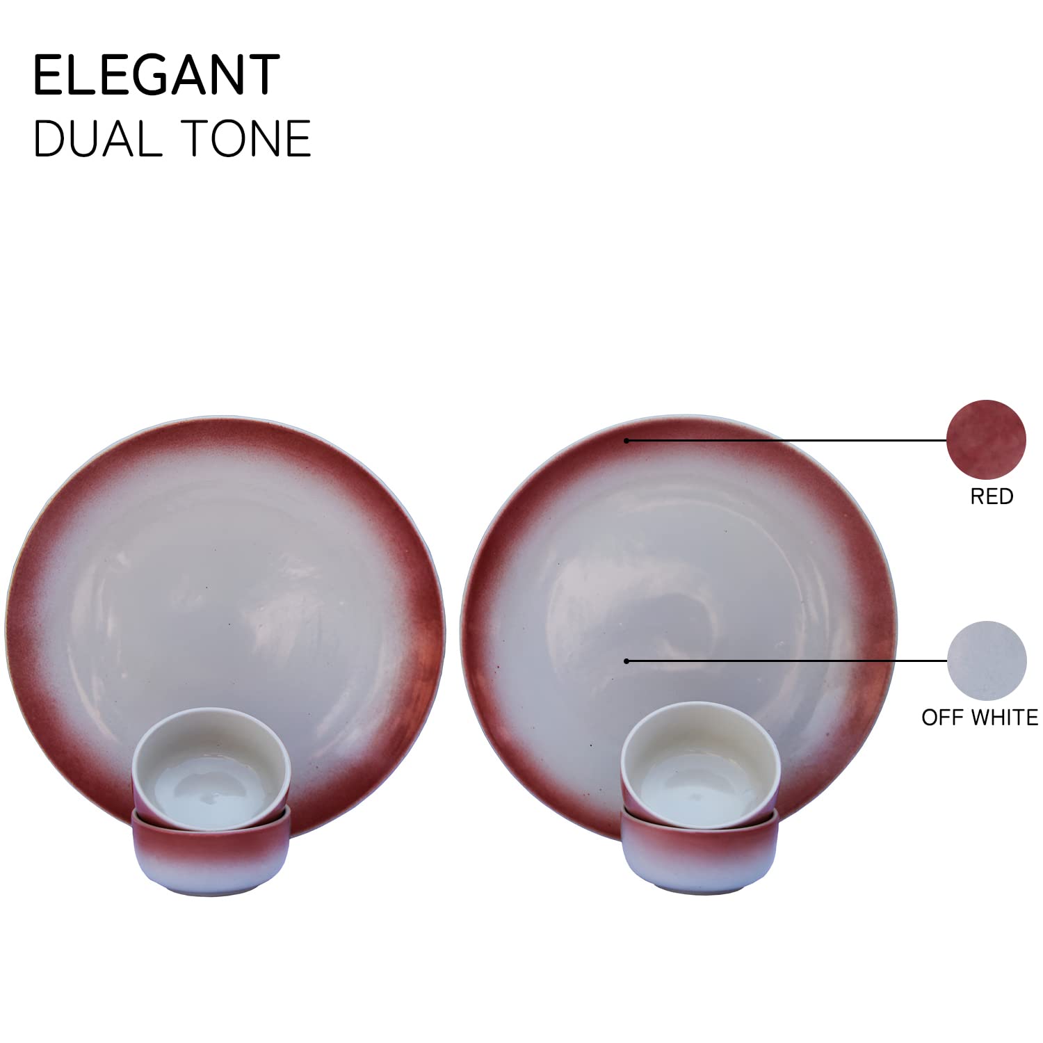 Handcrafted Ceramic Stoneware Dinner Set - Pack Of 6 Pcs, Off White & Red | 2 Dinner Plates, 10 Inch Each + 4 Dinner Katori, 180ml Each - Microwave & Dishwasher Safe Handcrafted Ceramic Stoneware Dinner Set - Pack Of 6 Pcs, Off White & Red | 2 Dinner Plates, 10 Inch Each + 4 Dinner Katori, 180ml Each - Microwave & Dishwasher Safe