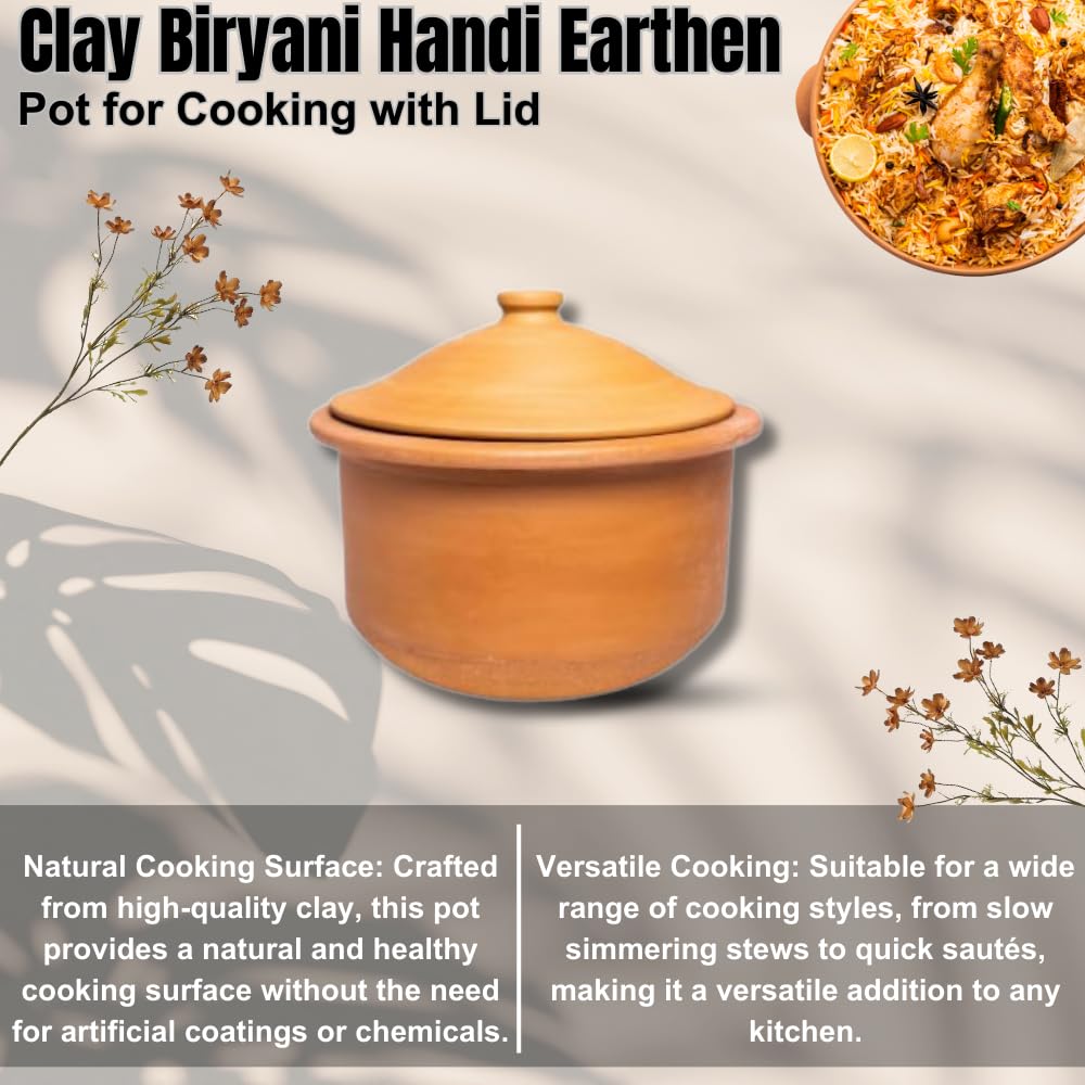 Exclusive Range Unglazed Clay Pot With Lid For Cooking & Serving, 3.5 Liters | Mitti Handi Pot With Lid, Red-Ochre (Gerua) Exclusive Range Unglazed Clay Pot With Lid For Cooking & Serving, 3.5 Liters | Mitti Handi Pot With Lid, Red-Ochre (Gerua)