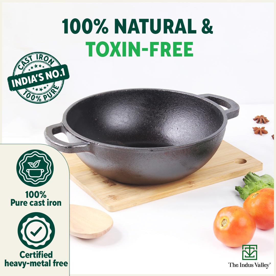 Pre-Seasoned Black Cast Iron Cookware Set - Tawa 30cm + Kadai 25.4 Cm, 2.3 Liters | Kitchen Cooking Combo Pots & Pans Set Of 2 Pcs - Naturally Nonstick Pre-Seasoned Black Cast Iron Cookware Set - Tawa 30cm + Kadai 25.4 Cm, 2.3 Liters | Kitchen Cooking Combo Pots & Pans Set Of 2 Pcs - Naturally Nonstick