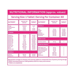 U-liva Nutrition Women's Daily Best Multivitamin , Energize, Fortify & Glow With Vitamin C, 11 & 16 Essential Nutrients For Energy, Immunity, Skin Health, Overall Health | 60 Tablets , 100gm 0.2lbs