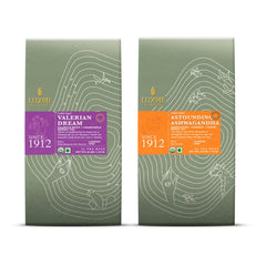 Luxmi Estates Valerian Dream + Astounding Ashwagandha Herbal Tea Pack Of 2 - 50gm, 1.7 Ounce, 25 Tea Bags Each | USDA Certified Organic Tea - De-Stress, Evening Time, Comforting Teas